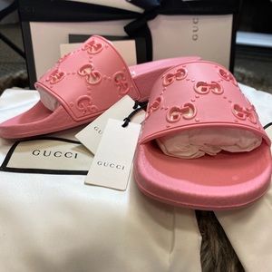 Gucci Pink GG Rubber Slides